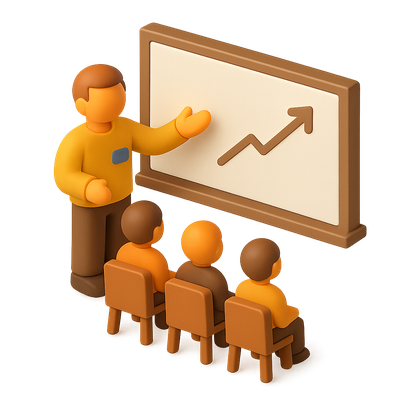 3D Classroom Icon with Teacher and Students