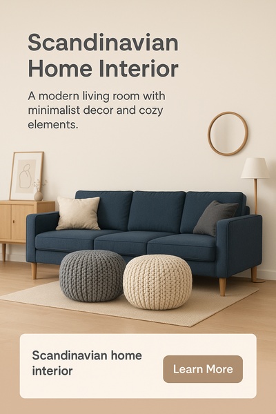 Stylish Scandinavian Living Room with Knitted Poufs