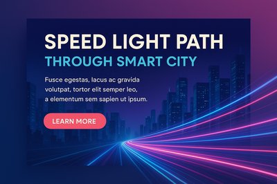 Neon Cityscape with Speed Light Trails and Modern Skyscrapers