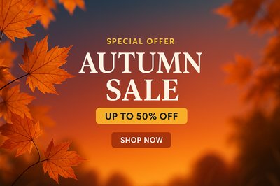 Autumn Sale Banner with Leaves and Discount Offer