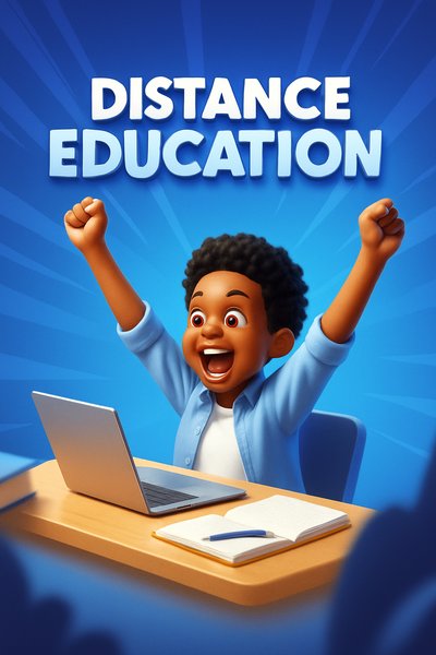 Excited School Boy Celebrating Distance Education Success