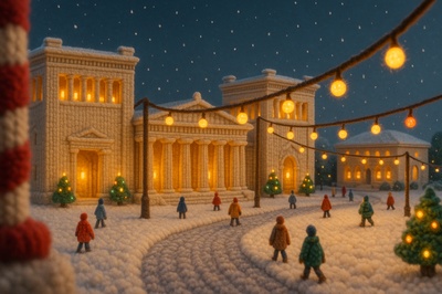Winter Wonderland in Yarn: A Cozy Scene at Königsplatz, Munich