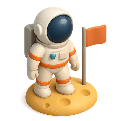 3D Astronaut Icon on Moon Surface with Flag