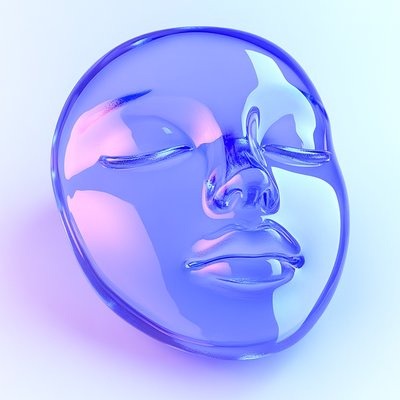Stylized Glass Face Sculpture in Soft Colors