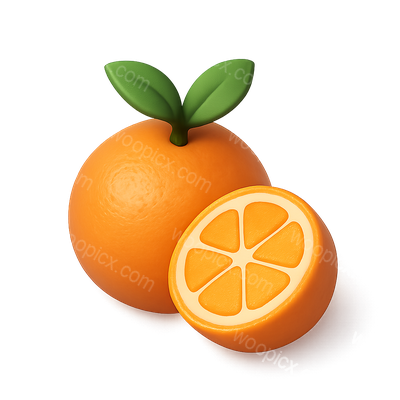 3D Citrus Icon with Orange Fruit and Leaf