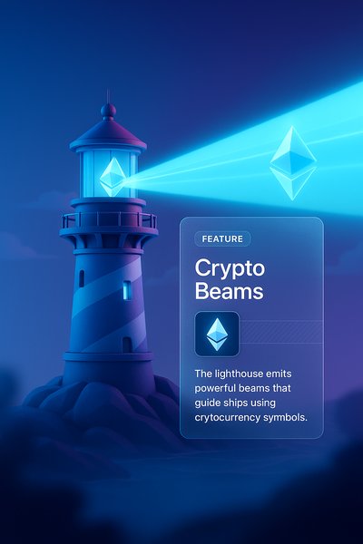 Futuristic Lighthouse Emitting Crypto Beams in a Digital Landscape