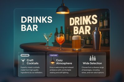 3D Illustration of a Drinks Bar with Features Display