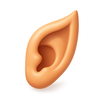 3D Pointed Ear Icon with Isometric Design