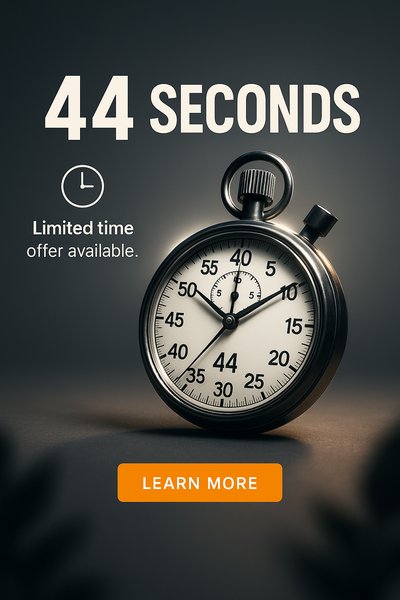 Promotional image featuring a stopwatch with a time-sensitive message