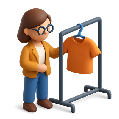3D Icon of a Stylist with Clothing Display