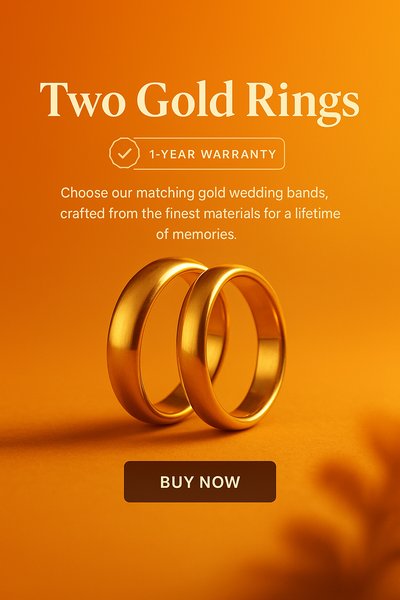 Elegant Gold Wedding Rings Ad with Warranty Information