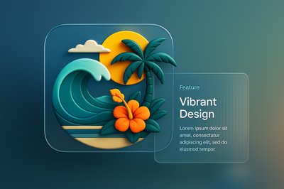 Vibrant Summer Beach Scene with Palm Tree and Waves