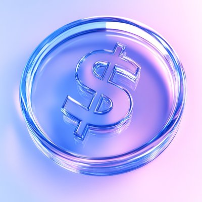 3D Glassy Dollar Sign Icon with Gradient Background