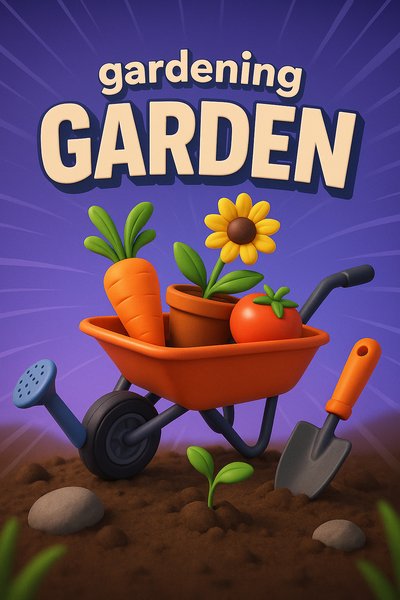 Dynamic Garden Scene Featuring Tools and Plants