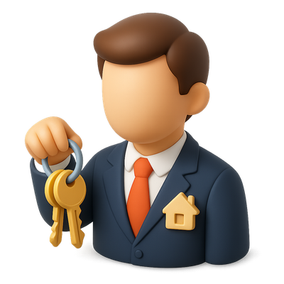3D Realtor Icon with Keys and House Symbol
