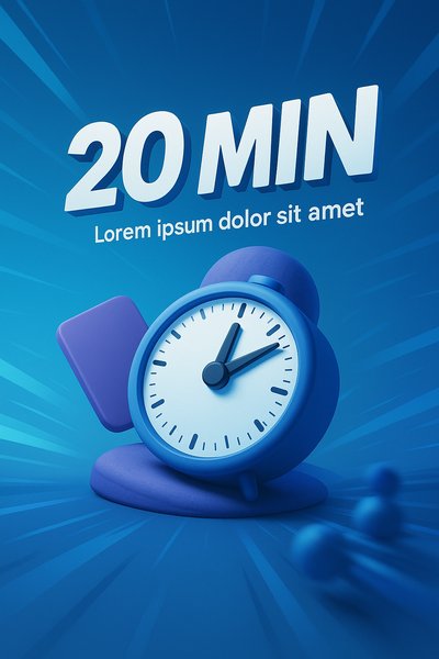 3D Render of a Clock with Blue Background and Text Overlay