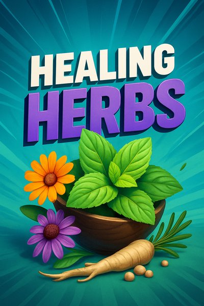Dynamic Illustration of Healing Herbs with Vibrant Colors