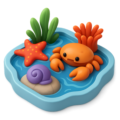 Colorful Isometric Tide Pool with Sea Creatures