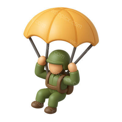3D Paratrooper Icon with Parachute in Isometric View