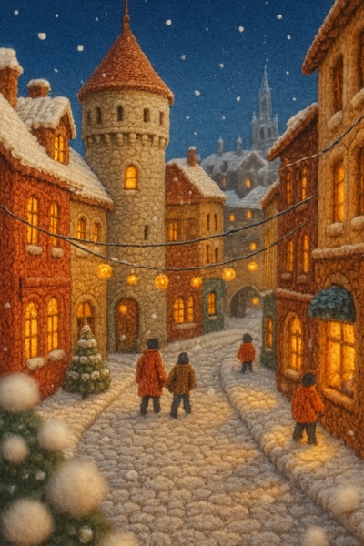 Charming Snowy Knit Scene in Bordeaux