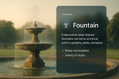 Elegant Fountain Design with Informative Overlay