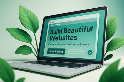 Laptop Mockup with Green Leaves on White Background