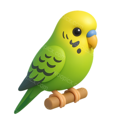 Cute 3D Budgie Icon in Green and Yellow