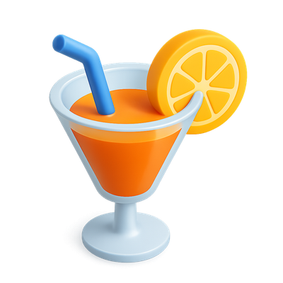 Colorful 3D Cocktail Icon with Straw and Slice