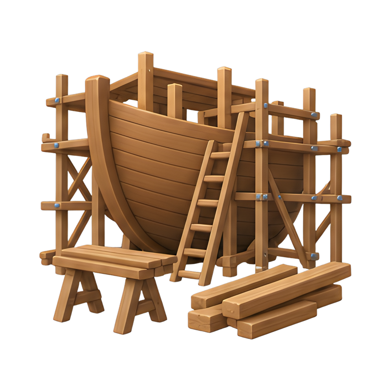 Hull construction with scaffolding