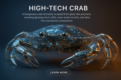 Hyperrealistic Dungeness Crab with High-Tech Features