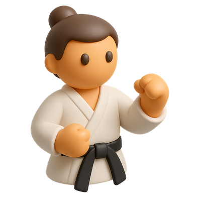 Stylized 3D Martial Arts Icon with Isometric View