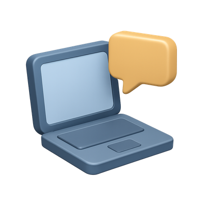 3D Laptop Icon with Speech Bubble Design