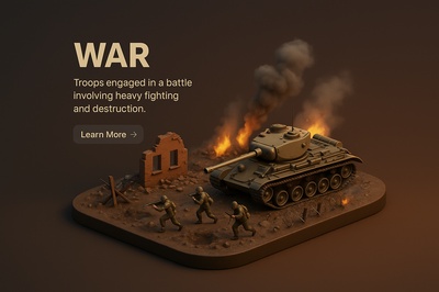 Epic 3D Scene Depicting War with Troops and Tank