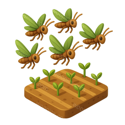 Cartoon Style Insects and Plants Illustration