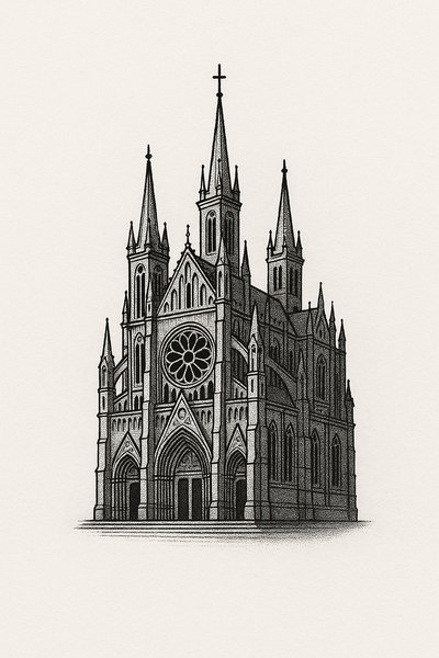 Elegant Gothic Church Illustration with Detailed Architecture