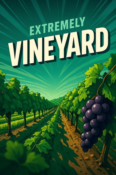Dynamic Vineyard Illustration with Bold Text Design