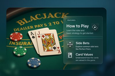 3D Blackjack Table Webpage Design with Features