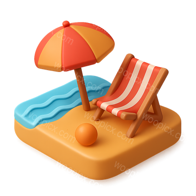 Colorful 3D Beach Icon with Umbrella and Chair