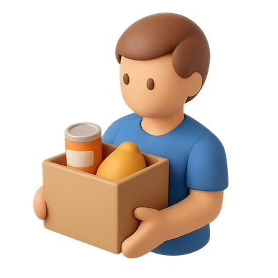 3D Volunteer Icon Carrying a Box of Goods