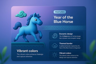 3D Design of the Blue Horse Themed Testimonial Section
