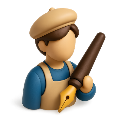 3D Calligrapher Icon with Pen in Isometric View