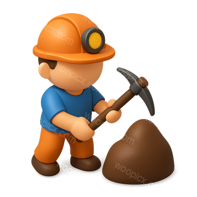 Colorful 3D Miner Icon with Pickaxe and Rock