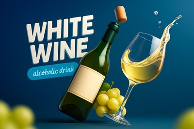 Dynamic 3D Illustration of White Wine with Grapes