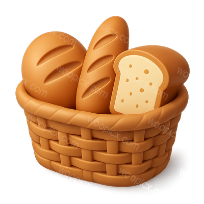 3D Bread Basket Icon with Loaves and Slice