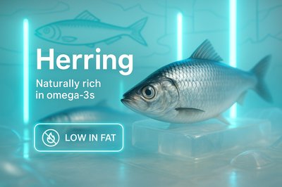 3D Product Display of Herring Fish with Nutritional Highlights