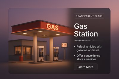 3D Gas Station Illustration with Modern Design Elements