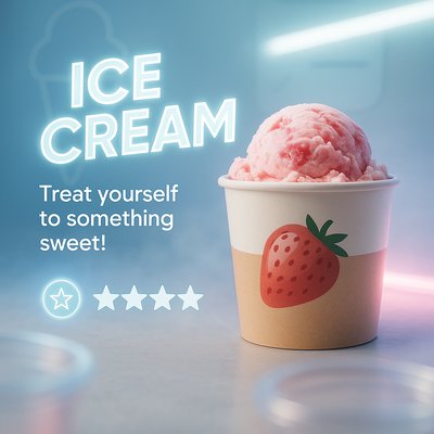 Delicious Ice Cream Promotion Image with Neon Elements