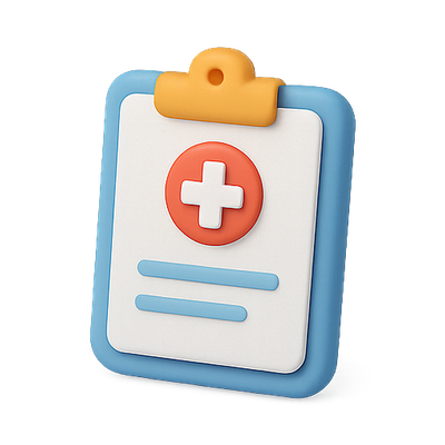 3D Medical Clipboard Icon with Cross Symbol