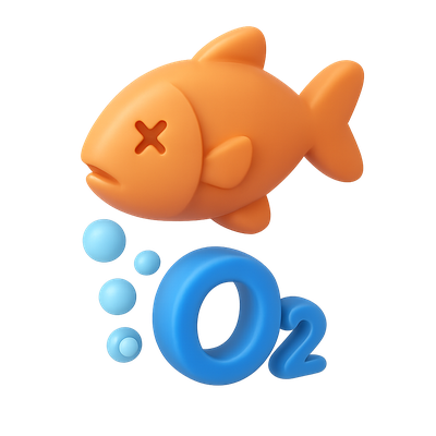Stylized Illustration of a Fish and Oxygen Symbol