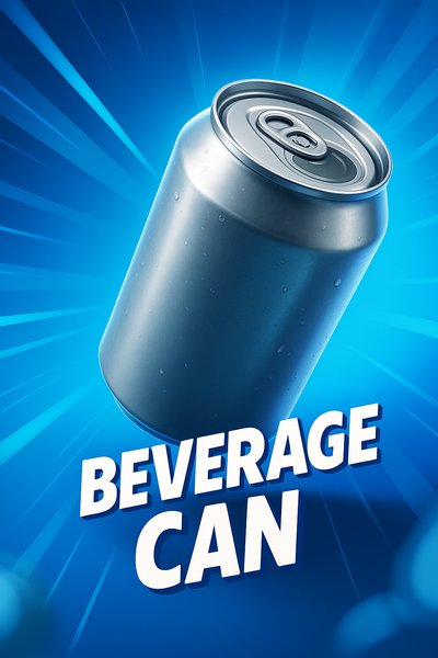 Dynamic 3D Beverage Can Illustration with Bold Text